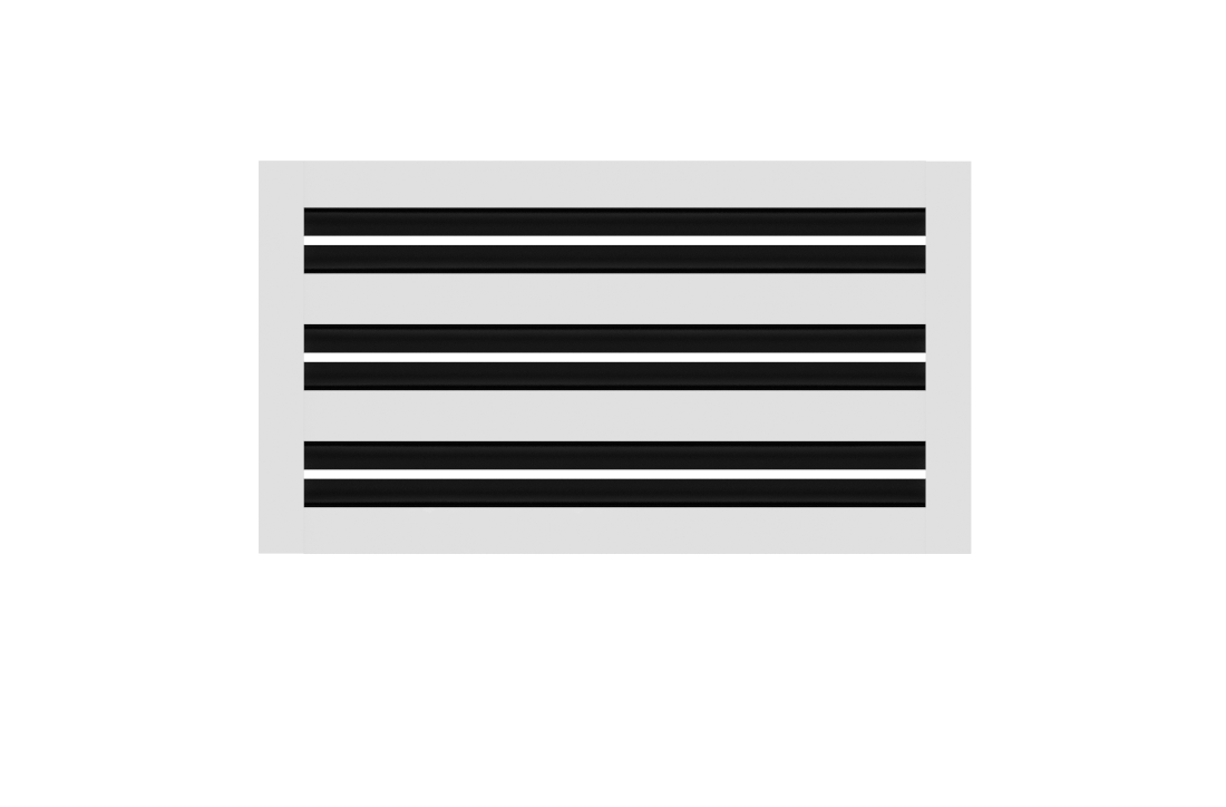 A white rectangle with five pairs of thick black lines, like a Cryptic shop 6" Linear Slot Diffuser air vent cover.