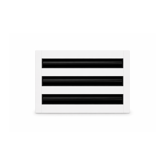 The CRYPTIC 6" Linear Slot Diffuser by Cryptic Air features 3 black slots for silent air control on white surfaces.