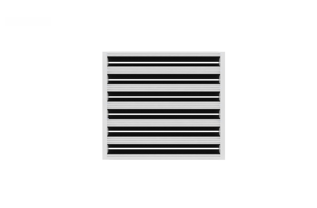 CRYPTIC SHOP-6 Slot Linear Slot Diffuser 12" by Cryptic Air, aluminum with black & white stripes in white frame.